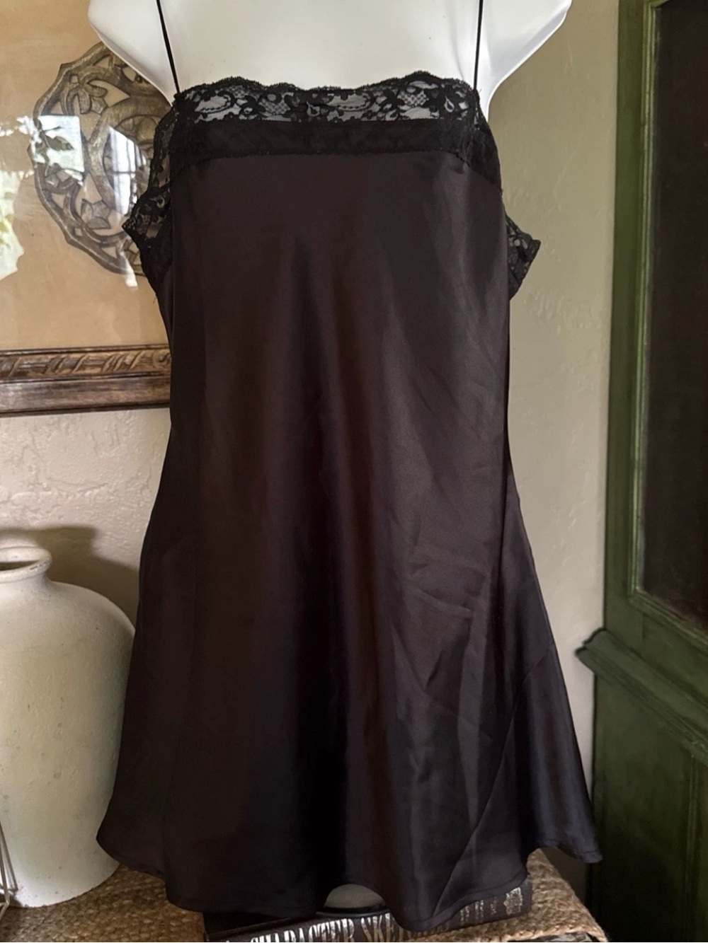 Abercrombie & Fitch Black Polyester Satin Lace Slip Dress Nightie MP